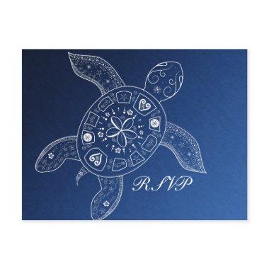 Hawaiian Sea Turtle White Blue Beach Wedding RSVP Invitation Post