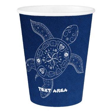 Hawaiian Sea Turtle White on Blue Beach Party Paper Cup