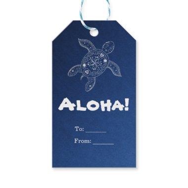 Hawaiian Sea Turtle White on Blue Beach Tropical Gift Tags