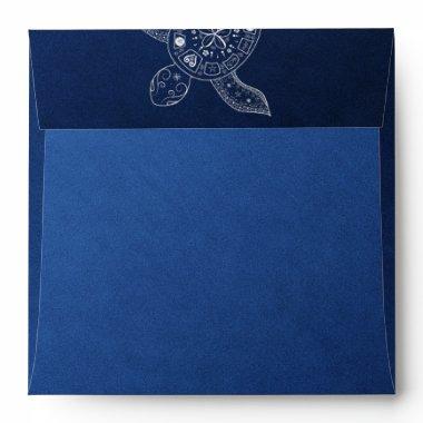 Hawaiian Sea Turtle White on Blue Beach Wedding Envelope