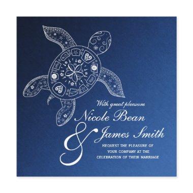 Hawaiian Sea Turtle White on Blue Beach Wedding