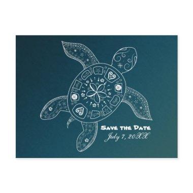 Hawaiian Sea Turtle White Teal Beach Save The Date Announcement Post