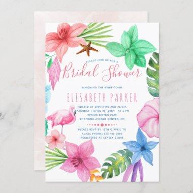 Hawaiian tropical pink floral wreath bridal shower Invitations