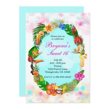 Hawaiian Tropical Summer Things Frame Luau Party Invitations