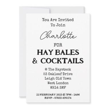 Hay Bales And Cocktails Elegant Bachelorette Party Invitations