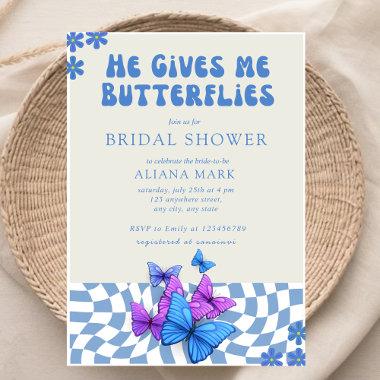 He gives me butterflies checkered Bridal Shower Invitations