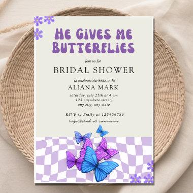 He gives me butterflies checkered Bridal Shower Invitations