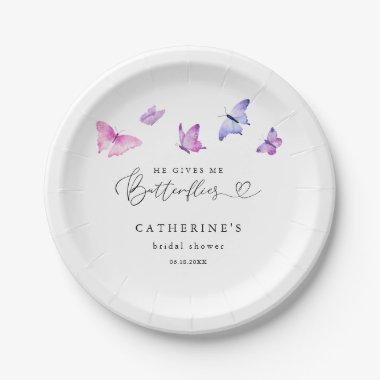 He Gives Me Butterflies Cute Bridal Shower Paper Plates