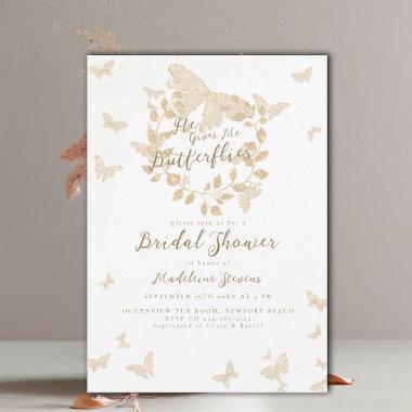 He Gives Me Butterflies Gold Wreath Bridal Shower Invitations