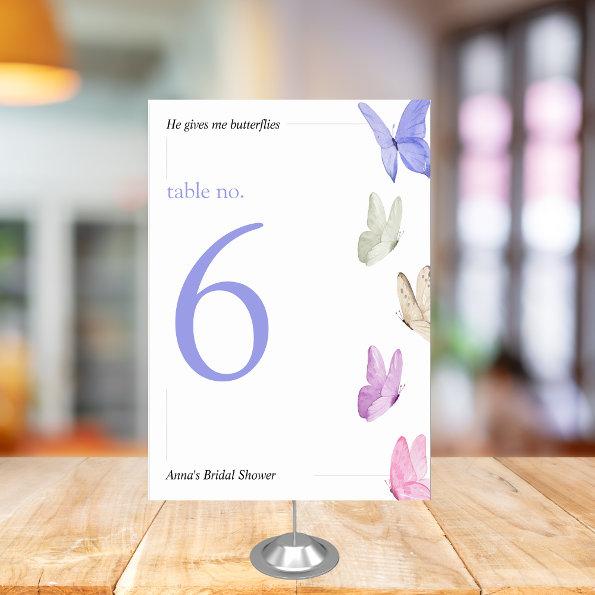 He gives me butterflies Minimalist Bridal Shower Table Number