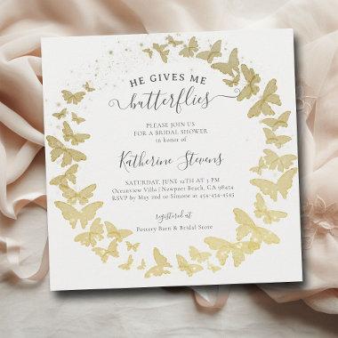 He Gives Me Butterflies Modern Gold Bridal Shower Invitations
