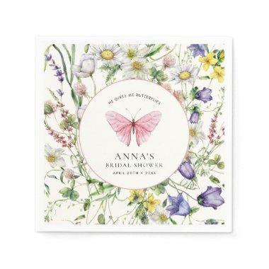 He Gives Me Butterflies Pink Bridal Shower Napkins