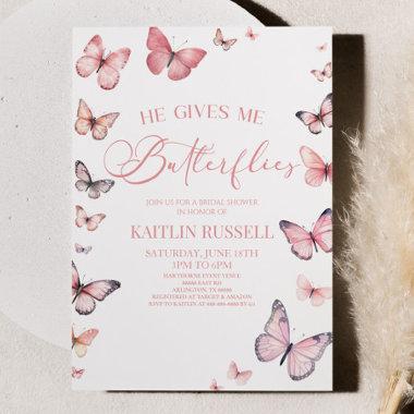 He Gives Me Butterflies Soft Pink Bridal Shower Invitations