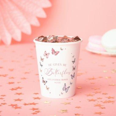 He Gives Me Butterflies Soft Pink Bridal Shower Paper Cups