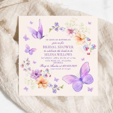 He Gives Me Butterflies Watercolor Bridal Shower Invitations