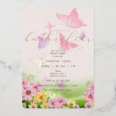 He Gives Me Butterflies Wildflowers Bridal Shower Foil Invitations