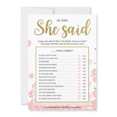 He Said She Said Bridal Shower Game | Gold and Pin