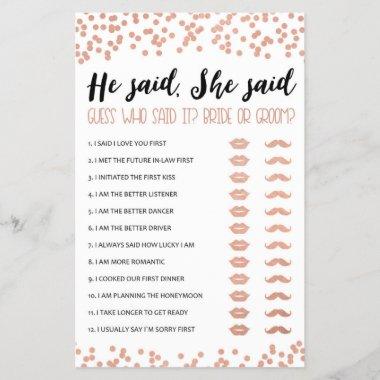 He said, She said Bridal Shower or Hen Party game