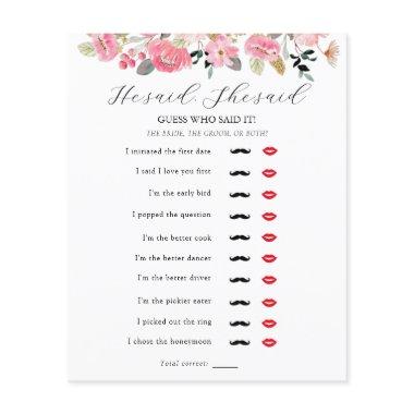 He Said, She Said Bridal Tea Shower Game