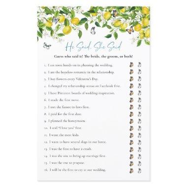 He Said, She Said | Lemon Bridal Shower Game