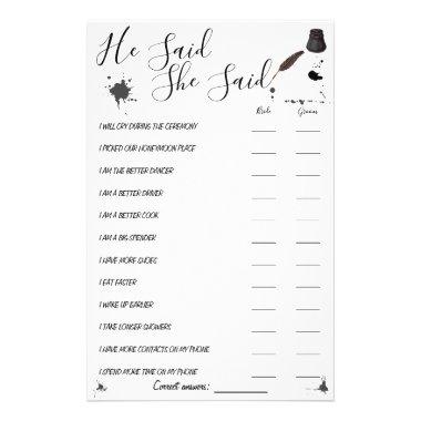 He Said She Said | Pen & Inkwell Shower Game Invitations Flyer