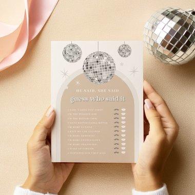 He said, She said Silver Disco Bridal Game