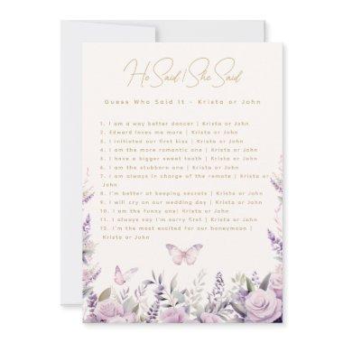 He Said She Said Trivia Butterflies Bridal Game