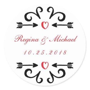 Heart Arrow Swirl Curl Wedding Thank You Sticker