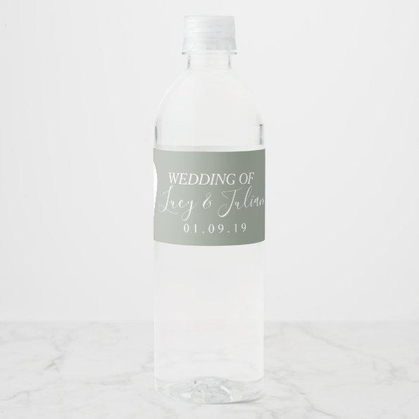 Heart Blush Sage White Wedding Water Bottle Label