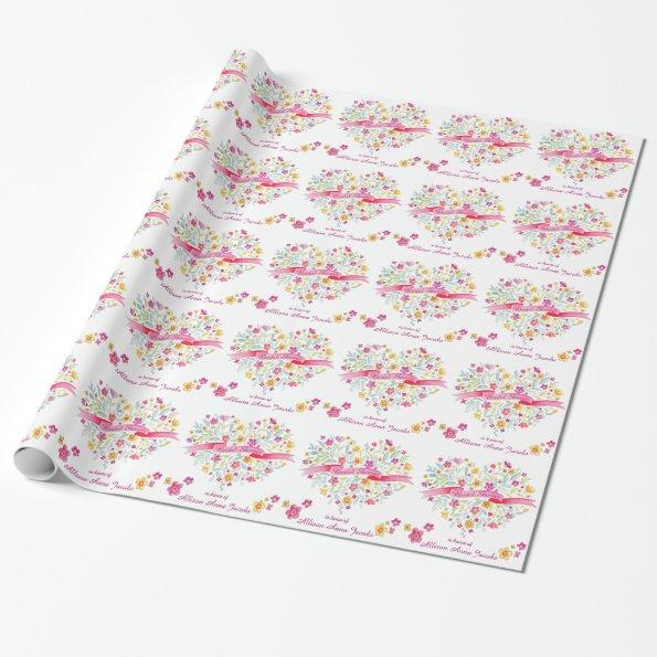Heart bouquet flowers custom bridal shower wrap wrapping paper