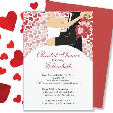 Heart Bride Bridal Shower Invitations Red Pink