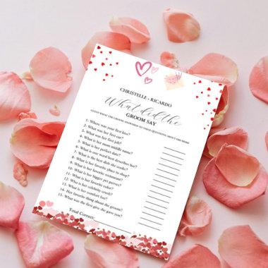 Heart Bride & groom trivia bridal shower game Invitations