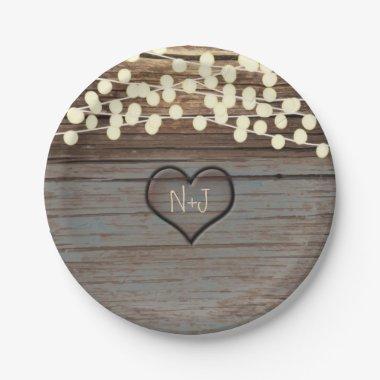 Heart Carved in Wood Rustic Western Paper Plates