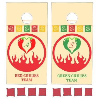 Heart Chili Peppers Mexican Papel Picado Monogram Cornhole Set