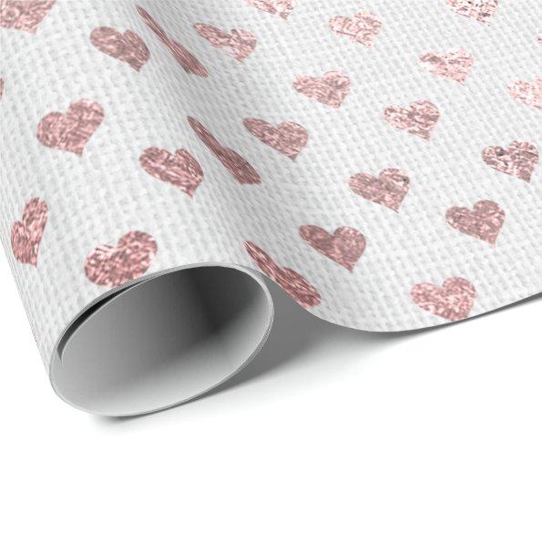Heart Confetti Gold Foxier White Pink Rose Linen Wrapping Paper
