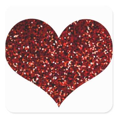 Heart Glittery Red Glitter Sparkle Pattern Wedding Square Sticker