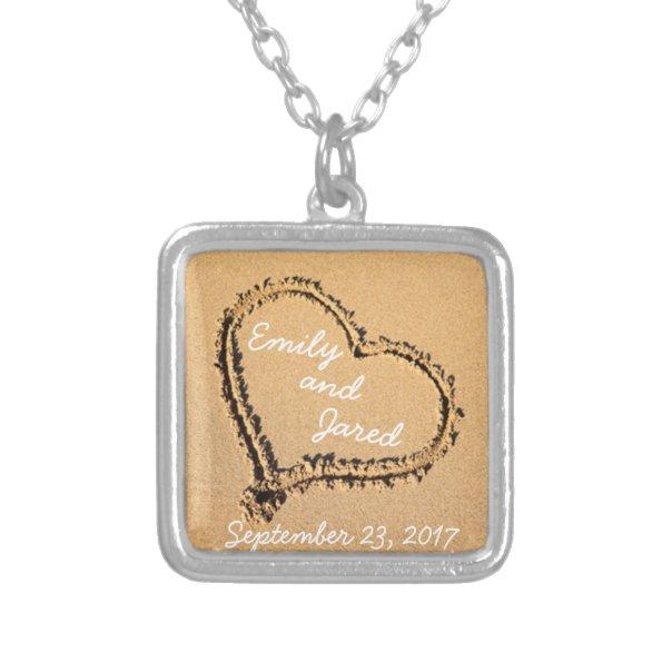 Heart in Sand Custom Couple Wedding Date Necklace