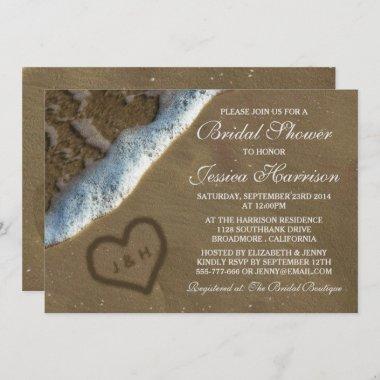 Heart In The Sand Beach Bridal Shower Invitations