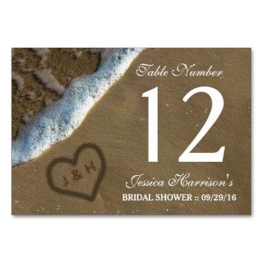 Heart In The Sand Beach Bridal Shower Table Number