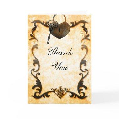 Heart Lock & Key Vintage Thank You Fold Invitations