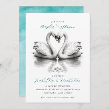 Heart Love Birds Couples Bridal Shower Invitations