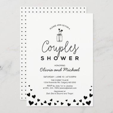 Heart, Mason Jar_Chic Black Couples Wedding Shower Invitations