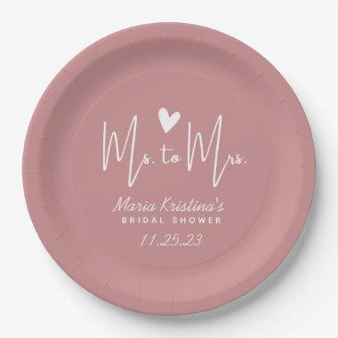 Heart Ms to Mrs  Puce Pink Paper Plates