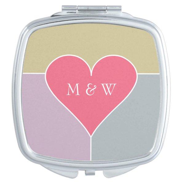 Heart Pattern custom monogram pocket mirror