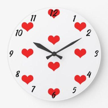 Heart Pattern Cute Red White Custom Valentines Day Large Clock