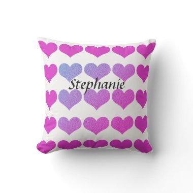 Heart Pattern Pink Purple Ombre Monogram Name Cute Outdoor Pillow