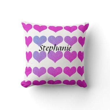 Heart Pattern Pink Purple Ombre Monogram Name Cute Throw Pillow