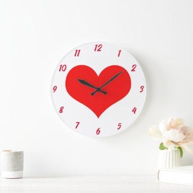 Heart Pattern Red White Cute Valentine's Day Gift Large Clock