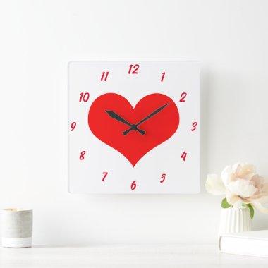 Heart Pattern Red White Cute Valentine's Day Gift Square Wall Clock