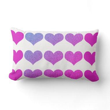 Heart Patterns Pink Purple Glitter Ombre White Lumbar Pillow